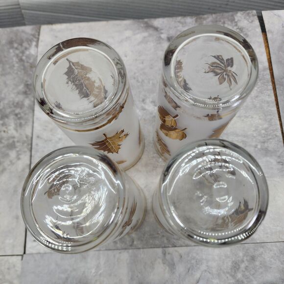 Libbey Golden Foliage 12oz Flat Tumbler set of 4 Autumn Fall Leaves Frosted - Picture 9 of 9